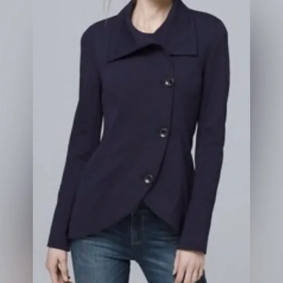 White House Black Market Fitted Knit Blazer • Navy Blue • Sz 8 • EUC - Picture 3 of 13